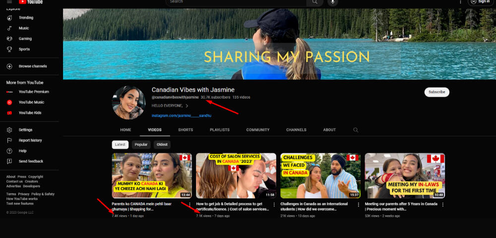 Jasmine worried she was not getting the right audience, then I made her understand how YouTube SEO works in terms of getting recommended and after I optimized her videos and she started to notice improvements on her content